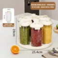 Rotating grain storage container set with 6 cream white jars on a lazy susan base - 6-Jar Combination Set / 4L Total Capacity / Cream