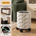 Rolling cream plaid trash can with universal wheels for convenient home waste storage - Height 31cm Diameter 24cm / Cream Grid (No Lid With Wheels PP)