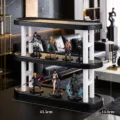 3-tier desktop figurine display stand in black and white with product dimensions marked - Triple Layer Style / Black