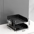 Two-tier black desktop organizer file rack for office, size 32.5 x 25 x 17.5 cm - 2 Layers with 1 Pen Holder / Black