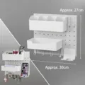 White wall-mounted pegboard organizer set for student desk and dorm room storage - Dormitory Wall Set 044 (1 Board + 2 Boxes + Hooks + Stand) / 30x27cm / White
