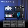 Black DIY carbon fiber texture pegboard gaming desk shelf organizer with hooks - Vertical Desktop Set 203 / Charcoal Black