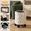 Stylish white storage bin with bow pattern and universal wheels for home organization - Height 31cm Diameter 24cm / Bowknot (No Lid With Wheels PP)