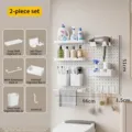 White wall-mounted bathroom pegboard storage organizer set with shelves and hooks - 66X51 Two Boards Set A / 66x51cm
