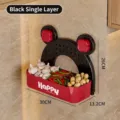 Modern black cartoon bear style wall-mounted kitchen storage rack with red basket - Single Layer / Black