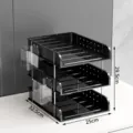 Three-tier black desk organizer with dimensions 32.5x25x29.5cm and side storage cups. - 3 Layers with 2 Pen Holders / Black