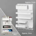 Modern white wall-mounted pegboard shelf organizer set for student dorm desk storage - Dormitory Wall Set 045 (1 Board + Boxes + Tray + Hooks + Stand) / 51x33cm / White