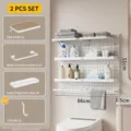 White wall-mounted bathroom pegboard organizer 2-piece set with various shelves and hooks - 66X51 Two Boards Set B / 66x51cm