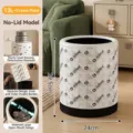 13L cream grid pattern multi-functional waste bin with no lid and detachable inner bucket - 13L Height 29.5cm Diameter 24cm / Cream Grid (No Lid No Wheels PET)