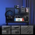 Black DIY desk-mounted gaming pegboard organizer kit with storage shelves and hooks - Vertical Desktop Set 204 / Charcoal Black
