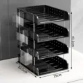 4-tier black translucent acrylic desk storage organizer rack with hanging cups - 4 Layers with 3 Pen Holders / Black