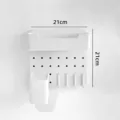 Minimalist white punch-free pegboard shelf set for student dormitory wall storage, 21x21cm size - Dormitory Wall Set 046 (1 Board + 1 Basket + 1 Tube + 4 Hooks) / 21x21cm / White