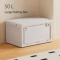 White 50L collapsible storage box with wheels for home organization. - Folding Box (White Side Door) / Large (50L) / White