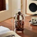 Professional 1400ml airtight grain storage jar with brown striped lid, size 20x13cm - 1400ml / Brown