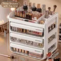 Grande boîte de rangement cosmétique blanche à 3 tiroirs avec compartiments hauts - Trois Tiroirs / Avec Grille Supérieure