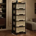 Chariot de rangement à 5 niveaux style rétro avec tiroirs pour salon, 108x38x30cm - Armoire de Rangement Rétro 5 Couches