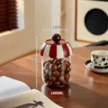 1400ml airtight food storage jar with circus-style red striped lid for kitchen grains - 1400ml / Red