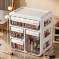 Grand organisateur de maquillage blanc à quatre tiroirs avec couvercle anti-poussière - 4 Tiroirs / Dessus plat