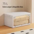 Extra large 75L white folding storage bin with transparent front panel and secure lid - Folding Box (Transparent Side Door) / Extra Large (75L) / Clear