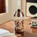 2000ml airtight glass food storage jar with decorative striped lid and knob - 2000ml / Brown