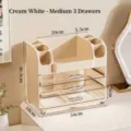 Elegante crèmewitte make-up organizer met 3 transparante lades, middelgrote maat - Middel 3 Lades / Crèmewit