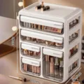 Grand organisateur de maquillage blanc à 5 niveaux avec tiroirs transparents et dimensions - 5 Tiroirs / Dessus plat