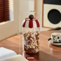 2000ML glass food storage jar with cute red striped awning lid for kitchen organization - 2000ml / Red