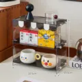 Premium three-tier grey acrylic desktop storage rack with wave trim for coffee cups - Basic Style / Transparent Black