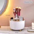 Minimalist white rotating makeup brush organizer and cosmetic storage box for vanity - White