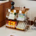 Premium two-tier acrylic coffee and tea bag organizer with 33.5x15.5x31cm dimensions - 4 Drawers / Brown