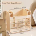 Crèmewitte cosmetica organizer met 3 transparante lades voor make-uptafel opslag - Groot 3 Lades / Crèmewit