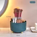 Elegant dark green rotating makeup brush organizer with gold accents, 14x13.5cm size - Green