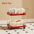 Modern red two-tier mobile kitchen storage trolley cart with wheels and dimensions - Two-layer Style / Red