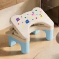 Ergonomic under-desk blue footstool with cute cartoon pattern and 16cm height - Cute Basic Style / Individual Packaging / Blue
