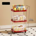 Red 3-tier rolling kitchen utility cart with handles and lockable wheels for storage - Triple Layer Style / Red