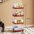 4-tier red mobile kitchen storage cart with wheels and dimensions - Four Layer Style / Red