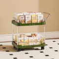 2-tier green mobile kitchen storage cart with wheels and size dimensions 55x44x28cm - Two-layer Style / Green