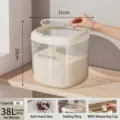 Large 38L food-grade PP rice storage container in cream white with airtight seal and cup - 38L Without Wheels / White