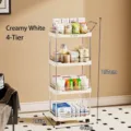 Creamy white 4-tier rolling kitchen storage trolley cart with wheels and handle - Four Layer Style / Cream White