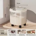 Large 38L capacity rice storage container with wheels cream white airtight seal design - 38L With Wheels / White
