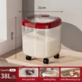 Large 38L Red Airtight Rice Storage Container with Wheels and Free Measuring Cup - 38L With Wheels / Red