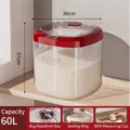 60L large capacity red food-grade PP rice storage bucket with transparent flip lid - 60L Without Wheels / Red