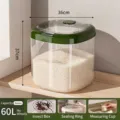 60L food-grade green rice storage bucket with 36x37cm dimensions and clear body - 60L Without Wheels / Green