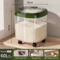 Large 60L Transparent Food-Grade Rice Bin with Wheels and Moisture-Proof Green Lid - 60L With Wheels / Green