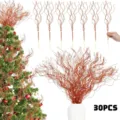 Close-up details of glittery copper curly branches, perfect for Christmas tree decoration. - 30 Pieces/Pack / Orange