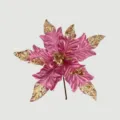 Detailaufnahme einer rosa künstlichen Weihnachtstulpe mit funkelnden goldenen Pailletten - Fuchsia