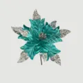 Detailansicht der türkisgrünen künstlichen Weihnachtstume mit silbernen Paillettenblättern - Grün