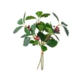 Rama de acebo navideña artificial con hojas verdes y bayas rojas de aspecto natural - Juego de 3 Piezas / Hoja de Navidad con Bayas Rojas / 25cm