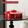 Elegant traditional red circular snack storage box with fluted lid and gold knob 27cm - 1 Tier / Traditional Red 1 Layer