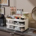 Large cream-colored cosmetic organizer with transparent drawers and size labels - Double Layer Storage Box
